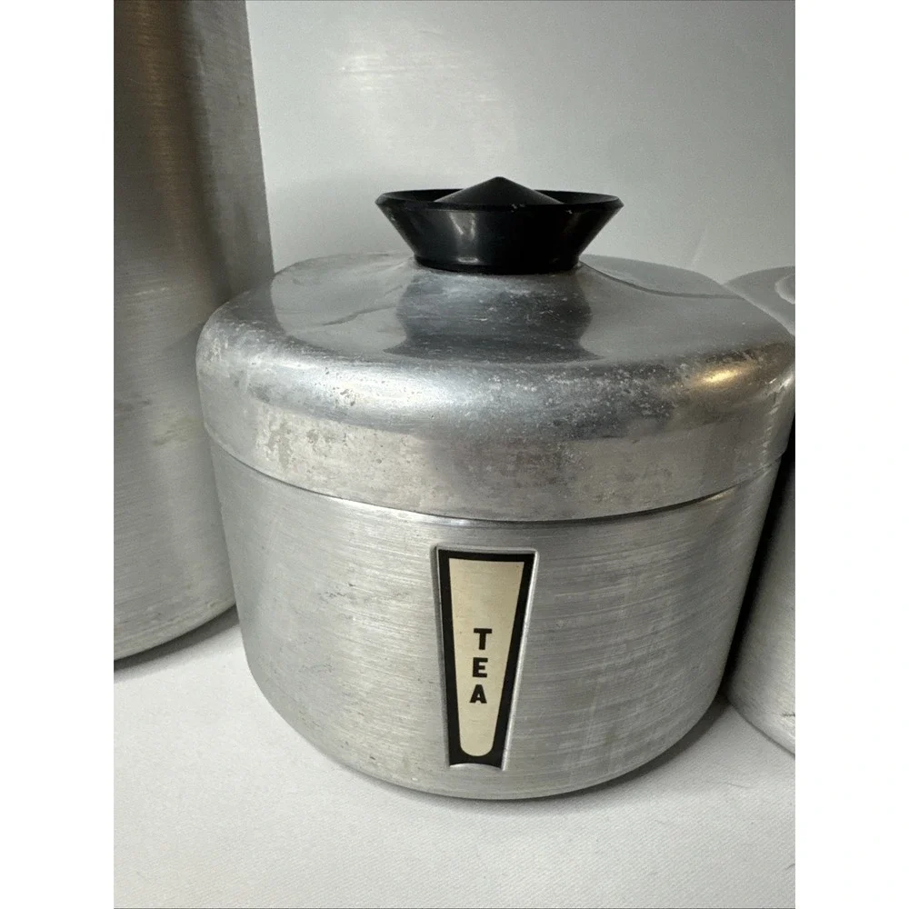 Vintage Set of (4) 1950s Kromex Aluminum Mid Century Canister Set Farm House
